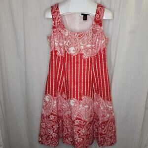 Signature by Robbie Bee Red White Paisley Print Tank Dress, 14